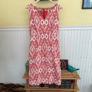 Anne Klein 8 Sleeveless Coral & White Ikat Print Sheath Dress